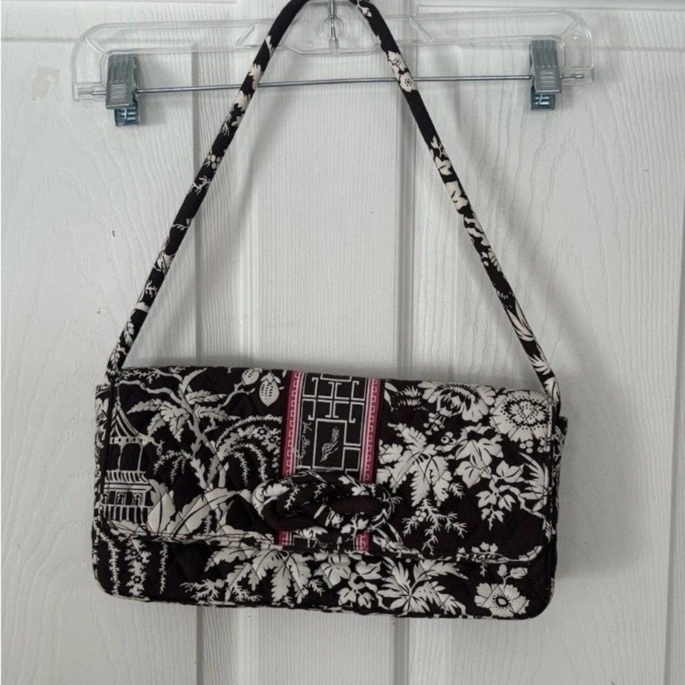 Vera Bradley Quilted Brown Cream Floral Shoulder Bag Retired